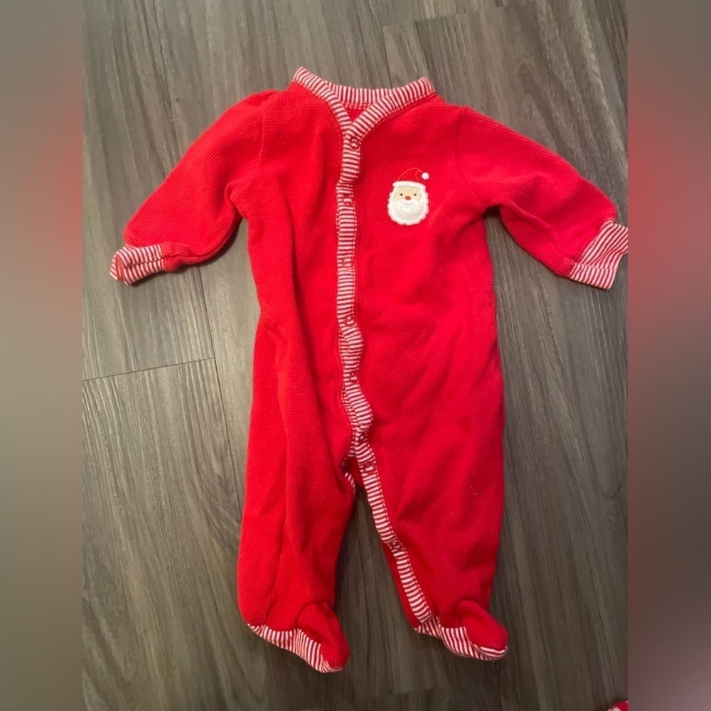 Carter's Cozy Red Footie One Piece Santa’s helper with snap buttons size 3M